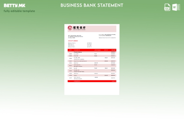 модерен стил Извод на сметка на фирмата на China Merchants од банката Word и PDF
